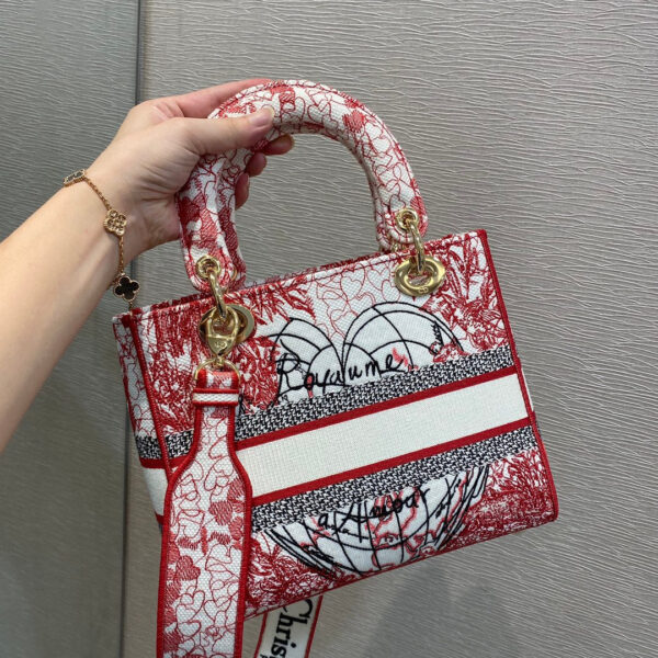 Christian Dior Medium Lady D-Lite Bag 24cm Red - Image 7