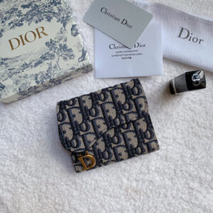 Christian Dior Saddle Flap Card Holder Black Wallet 11cm