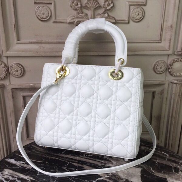 Christian Dior Lady Dior Bag 24cm Gold Hardware Lambskin Leather Spring/Summer Collection White - Image 6