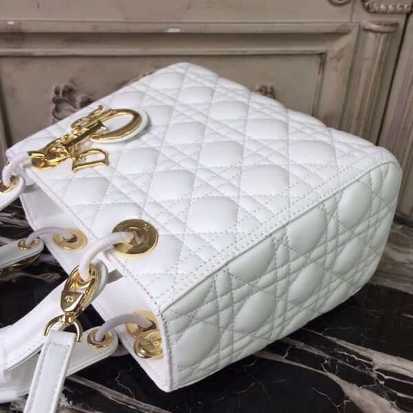 Christian Dior Lady Dior Bag 24cm Gold Hardware Lambskin Leather Spring/Summer Collection White - Image 8