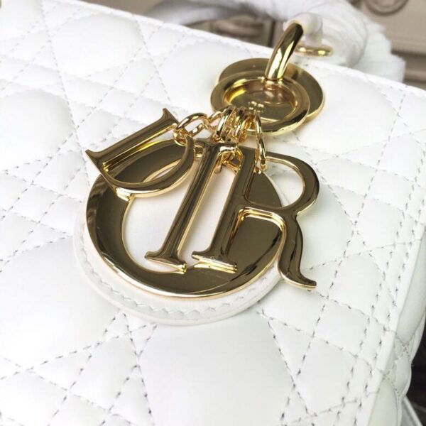 Christian Dior Lady Dior Bag 24cm Gold Hardware Lambskin Leather Spring/Summer Collection White - Image 4