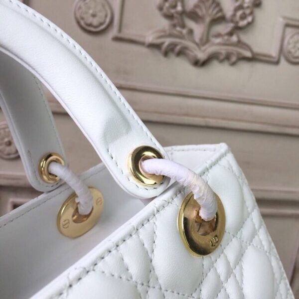 Christian Dior Lady Dior Bag 24cm Gold Hardware Lambskin Leather Spring/Summer Collection White - Image 11
