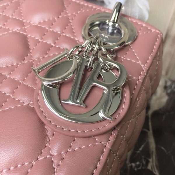 Christian Dior Mini Lady Dior Bag 18cm with Chain Silver Hardware Lambskin Leather Spring/Summer Collection, Dusty Pink - Image 3