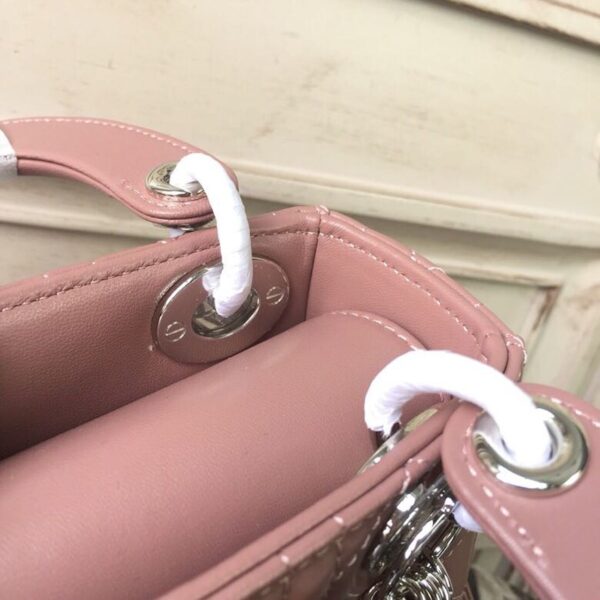 Christian Dior Mini Lady Dior Bag 18cm with Chain Silver Hardware Lambskin Leather Spring/Summer Collection, Dusty Pink - Image 4