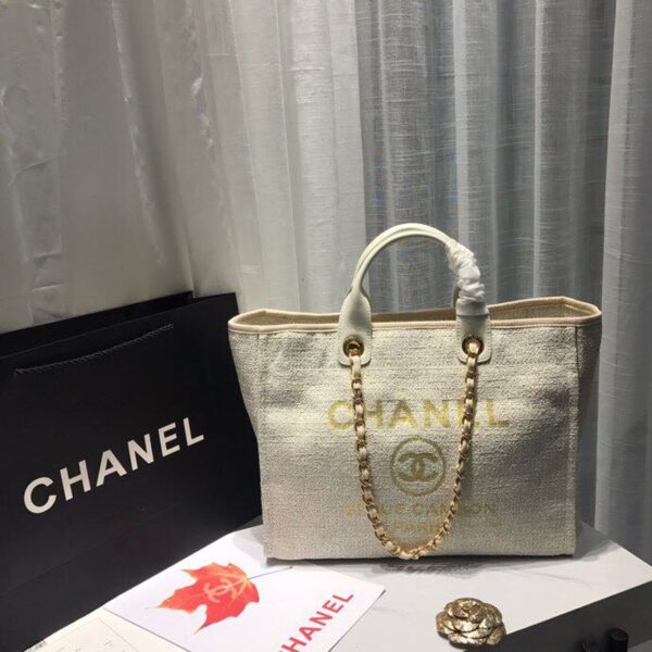 Chanel Deauville Tote 38cm Canvas Bag Spring/Summer Collection, Beige/Cream/Gold/Multi - Image 3