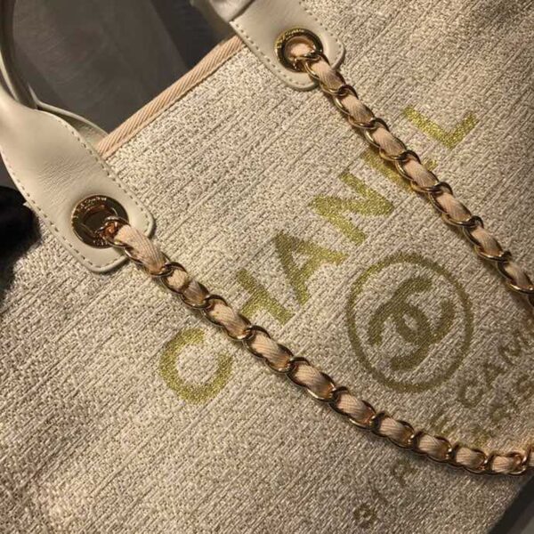 Chanel Deauville Tote 38cm Canvas Bag Spring/Summer Collection, Beige/Cream/Gold/Multi - Image 5