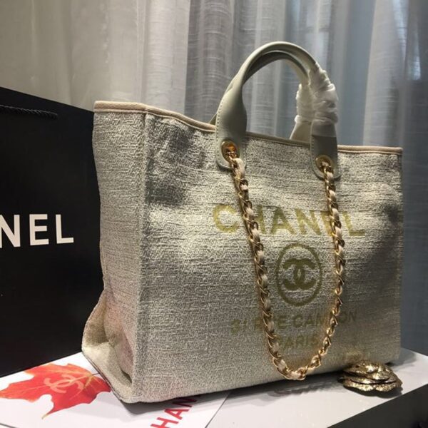 Chanel Deauville Tote 38cm Canvas Bag Spring/Summer Collection, Beige/Cream/Gold/Multi - Image 6
