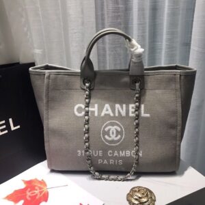 Chanel Deauville Tote 38cm Canvas Bag Spring/Summer Collection, Light Grey/White
