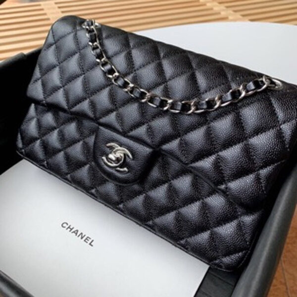 Chanel Classic Flap Bag Silver/Gold Hardware Lambskin/Caviar Leather Spring/Summer Collection Black - Image 3