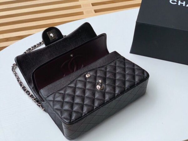 Chanel Classic Flap Bag Silver/Gold Hardware Lambskin/Caviar Leather Spring/Summer Collection Black - Image 4