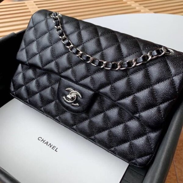 Chanel Classic Flap Bag Silver/Gold Hardware Lambskin/Caviar Leather Spring/Summer Collection Black - Image 10