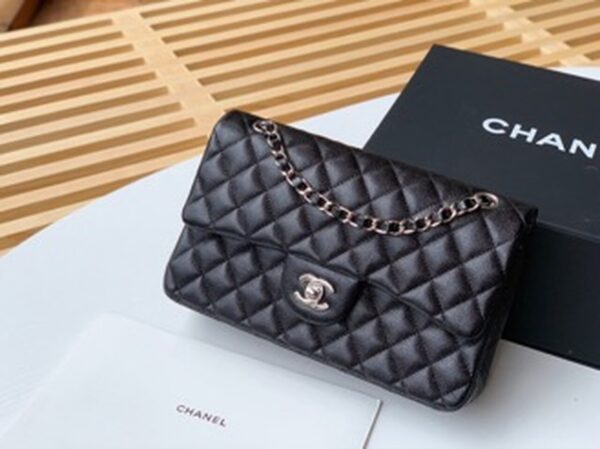 Chanel Classic Flap Bag Silver/Gold Hardware Lambskin/Caviar Leather Spring/Summer Collection Black - Image 12