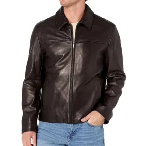 Black Leather Jacket With Collar Men’s – Lampskin Jacket