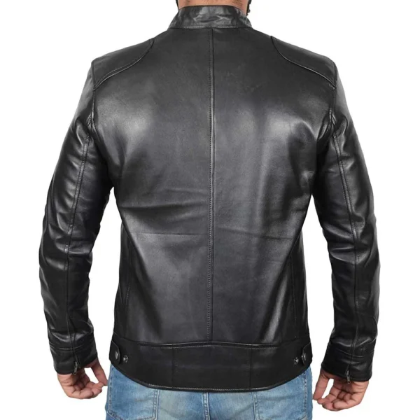 Dodge Black Fitted Real Leather Biker Jacket Men’s - Image 3