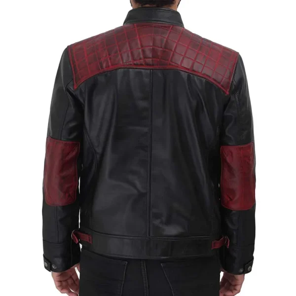 Rollins Black and Maroon Lambskin Leather Moto Biker Jacket Men - Image 3