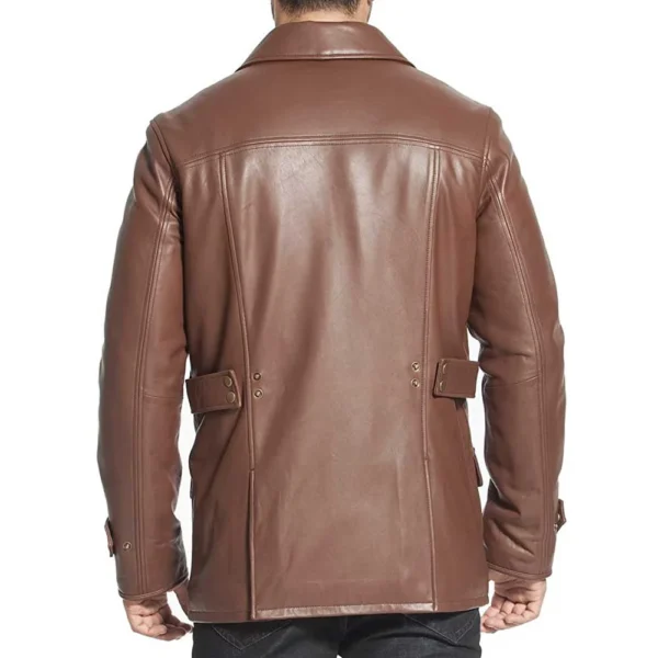 Brown Leather Trench Coat Men’s – Lambskin Leather Coats - Image 3