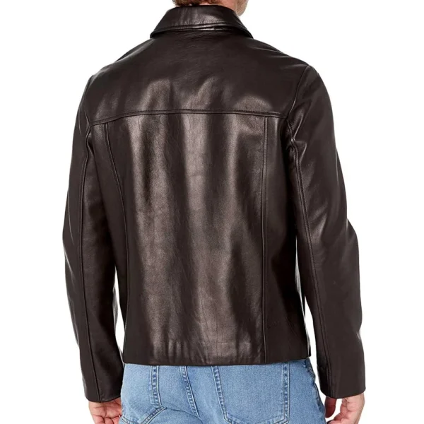 Black Leather Jacket With Collar Men’s – Lampskin Jacket - Image 3