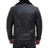 Men’s Black Leather Jacket with Fur Collar - Image 2