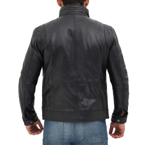Moffit Black Leather Motorcycle Jacket Men - Image 4