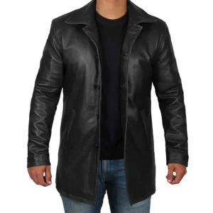 Men’s Black Leather Trench Coat – Retro Leather Jacket