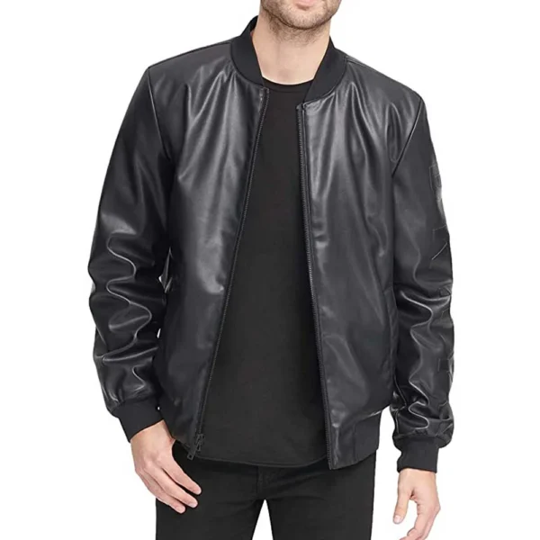 Black Men’s Genuine Leather Bomber Jacket – Real Leather Jacket - Image 2