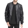 Black Men’s Genuine Leather Bomber Jacket – Real Leather Jacket