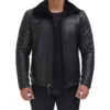 Men’s Black Leather Jacket with Fur Collar