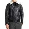 Black Leather Jacket with White Fur Collar