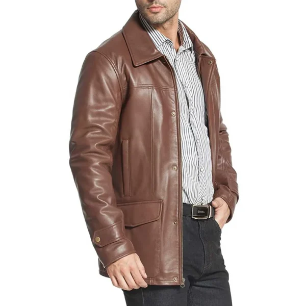 Brown Leather Trench Coat Men’s – Lambskin Leather Coats - Image 4