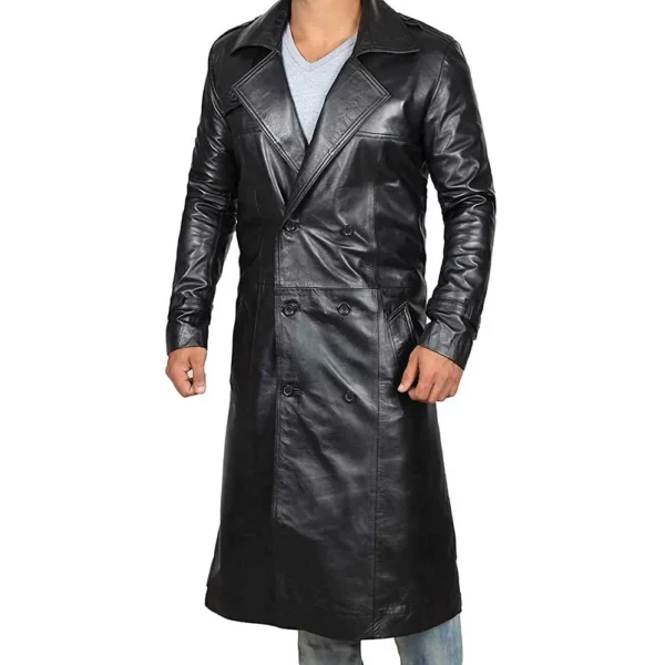 Black Genuine Leather Trench Coat Men’s – Leather Duster Coat - Image 4