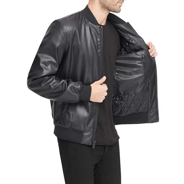 Black Men’s Genuine Leather Bomber Jacket – Real Leather Jacket - Image 3