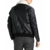 Black Leather Jacket with White Fur Collar - Image 3