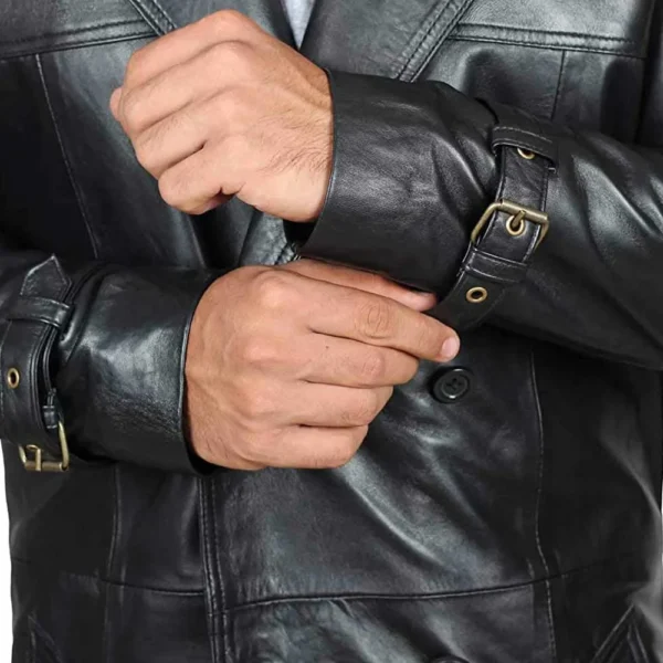 Black Genuine Leather Trench Coat Men’s – Leather Duster Coat - Image 2