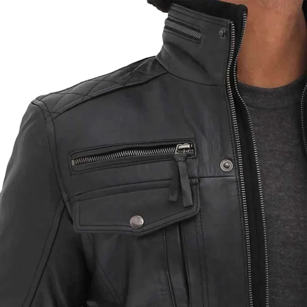 Moffit Black Leather Motorcycle Jacket Men - Image 3