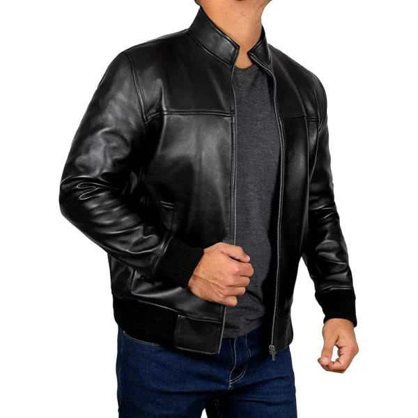 Clark Black Motorcycle Leather Bomber Jackets Men’s - Image 2