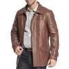 Brown Leather Trench Coat Men’s – Lambskin Leather Coats - Image 2