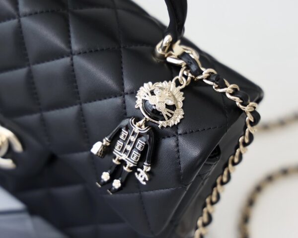 Chanel Mini Flapbag With Top Handle AS2431 20cm Black - Image 6