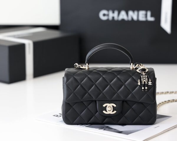 Chanel Mini Flapbag With Top Handle AS2431 20cm Black - Image 3