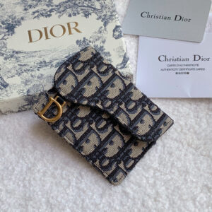 Christian Dior Saddle Flap Card Holder Black Wallet 11cm