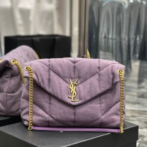 Saint Laurent Puffer Small Chain Bag In Denim 35cm