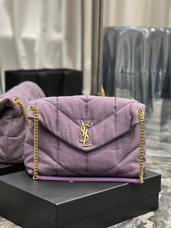 Saint Laurent Puffer Small Chain Bag In Denim 35cm